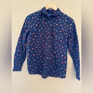 Karen Scott Navy Floral Button-Down Shirt with Pink and Orange Motifs